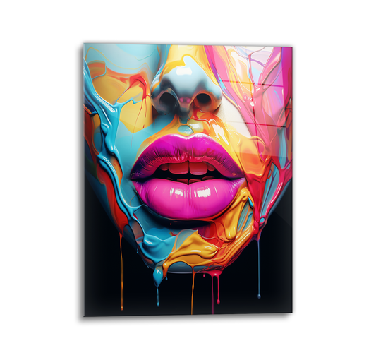 Neon Lips Glass Wall Art