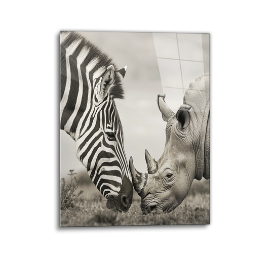 Zebra and Rhino Glass Wall Art