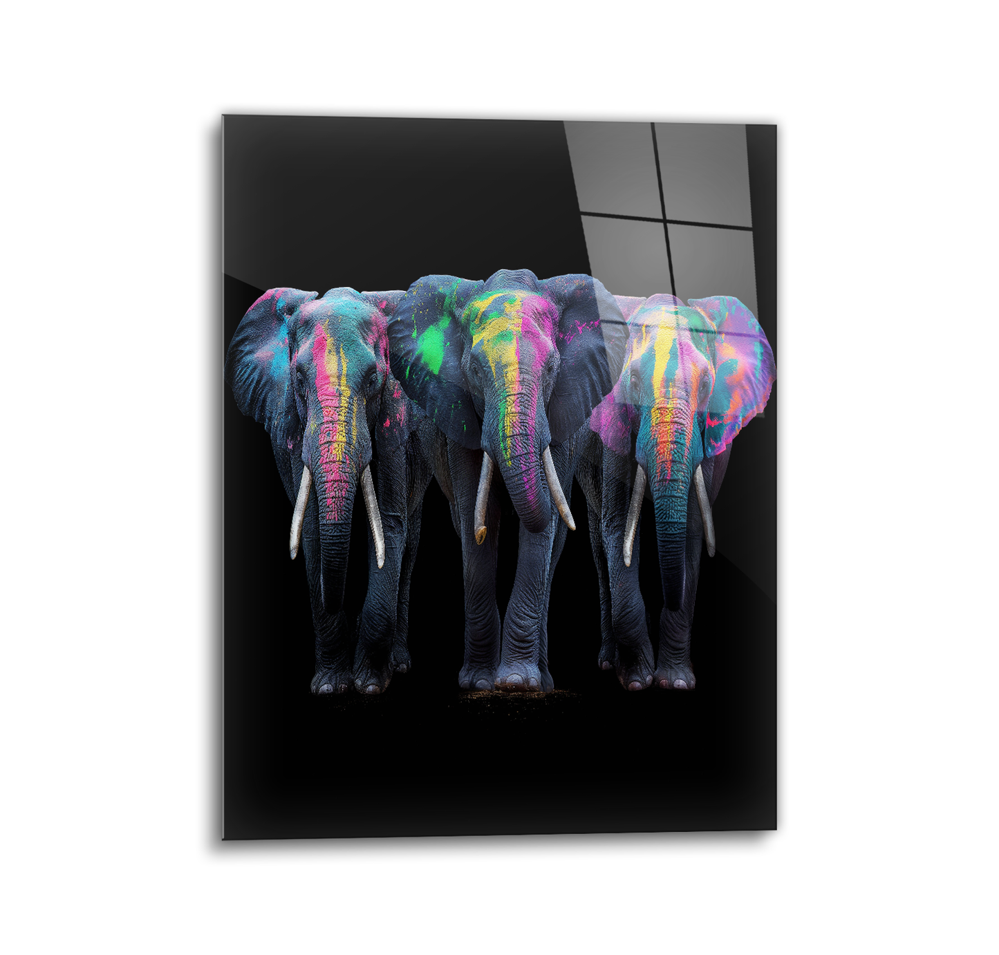 Three Elephants Glass Wall Art