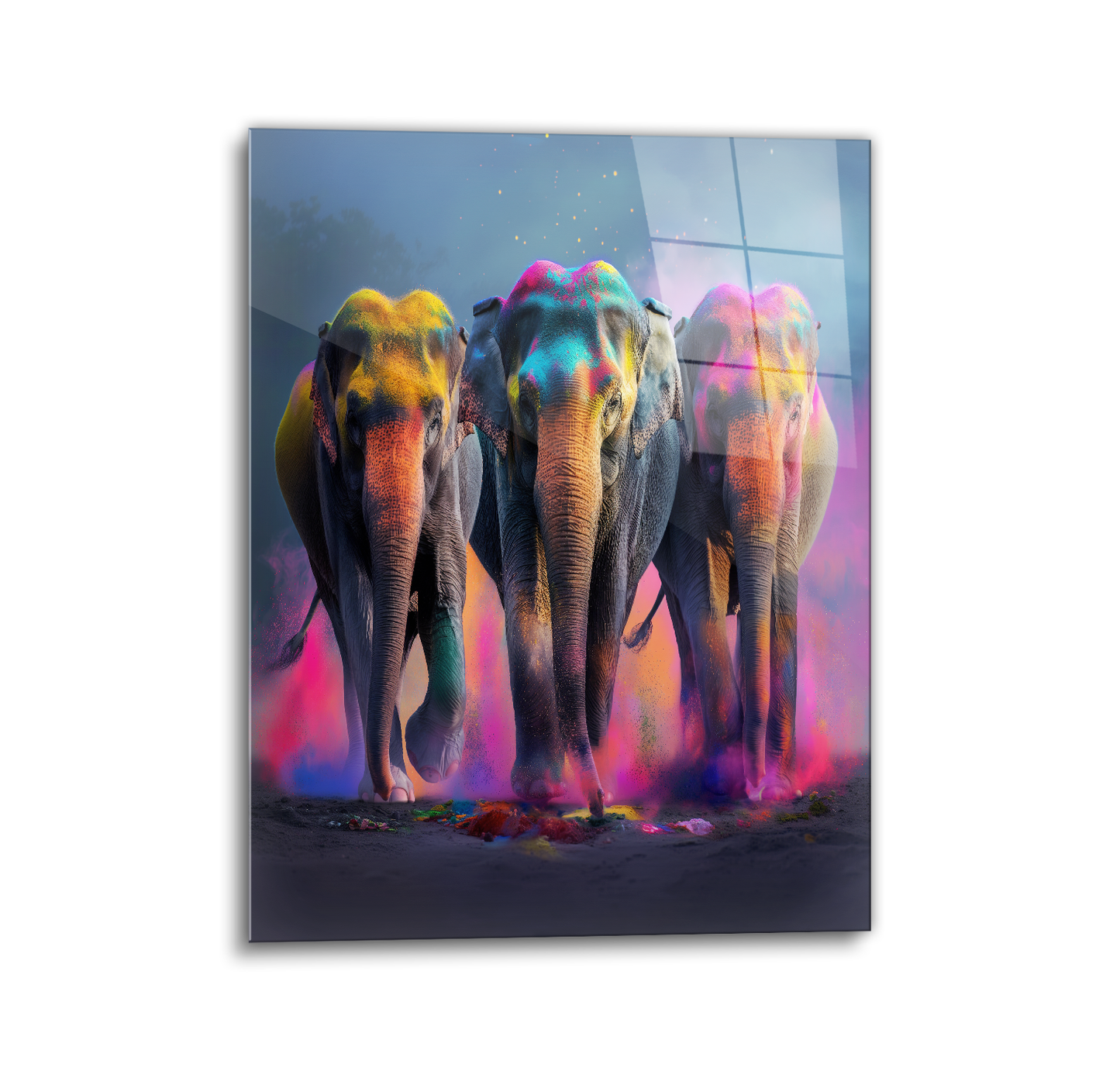 Three Elephants V2 Glass Wall Art