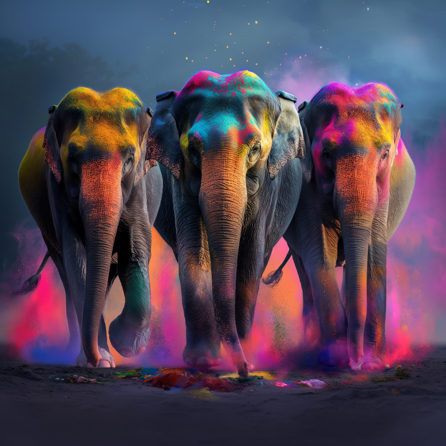 Three Elephants V2 Glass Wall Art