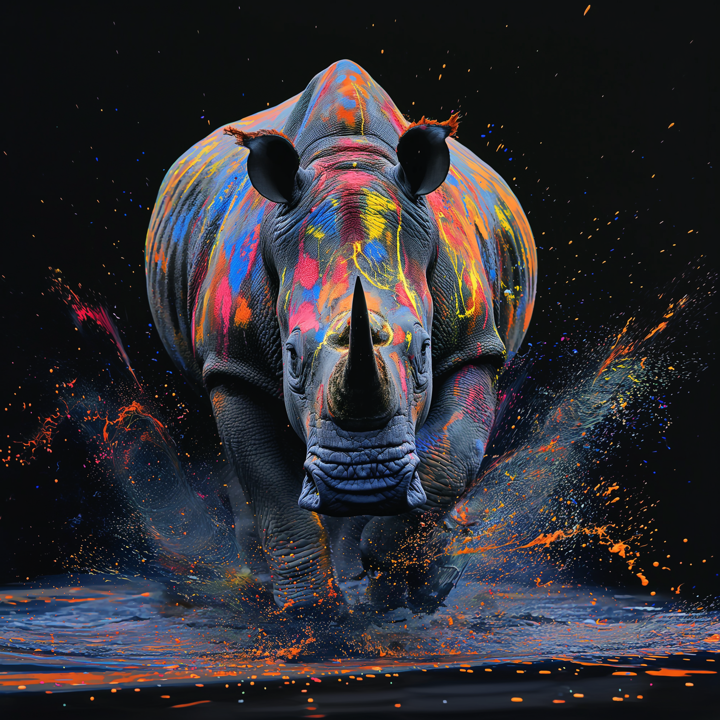 Charging Rhino Glass Wall Art