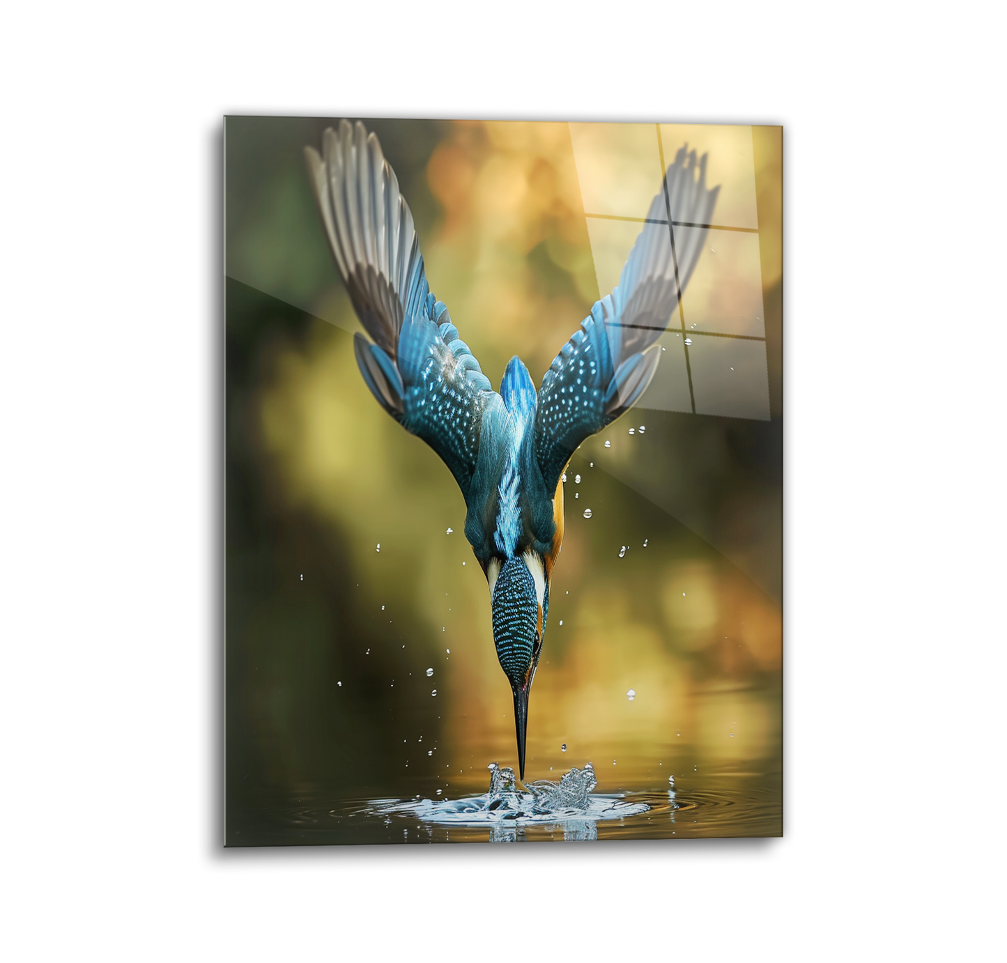 Diving Kingfisher Glass Wall Art