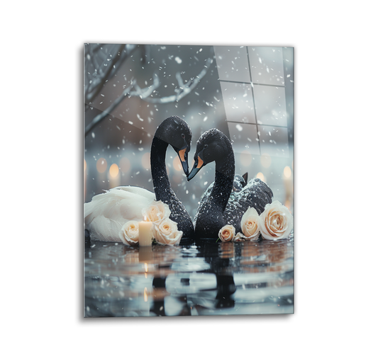 Swans Heart Glass Wall Art