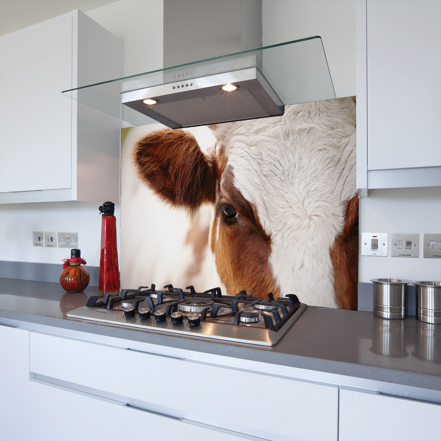 Printed Glass Kitchen Splashback Cow Close Up