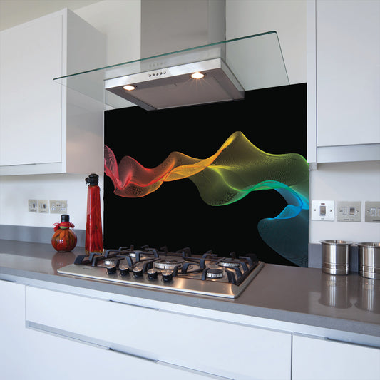 Printed Glass Kitchen Splashback Bespoke Size Toughened Waves of Colour