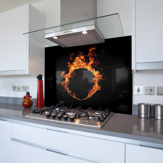 Printed Glass Kitchen Splashback Bespoke Size Toughened Ring of Fire