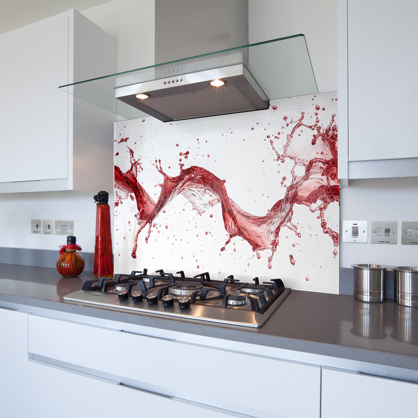 Printed Glass Kitchen Splashback Bespoke Size Toughened Red Splash