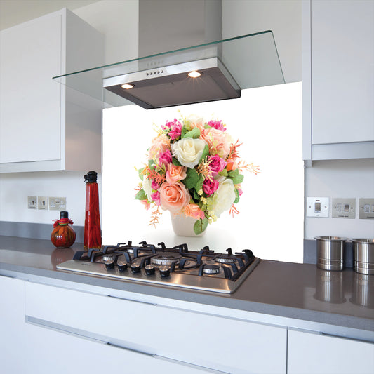 Printed Glass Kitchen Splashback Bespoke Size Toughened Flower Pot