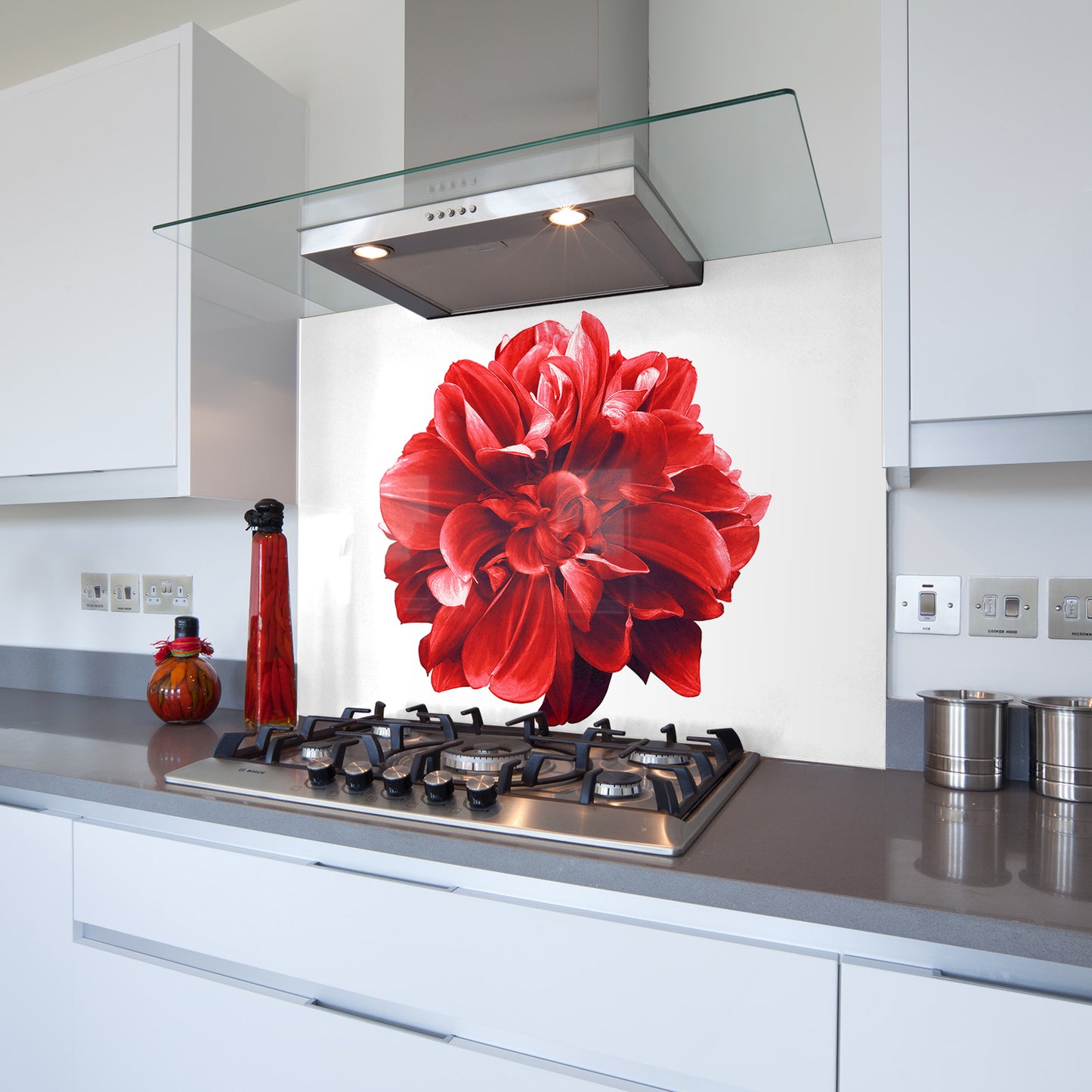 Printed Glass Kitchen Splashback Bespoke Size Toughened Red Flowerhead