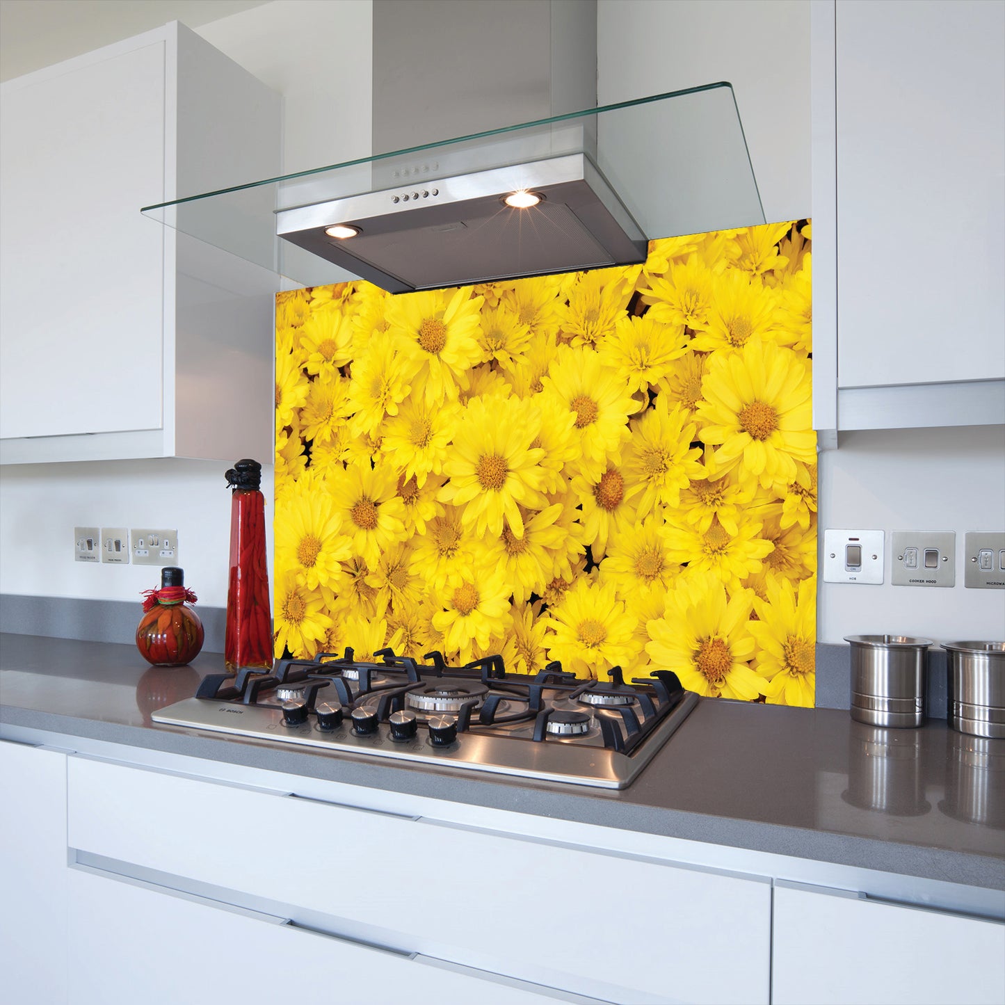 Printed Glass Kitchen Splashback Bespoke Size Toughened Yellow Daisy's