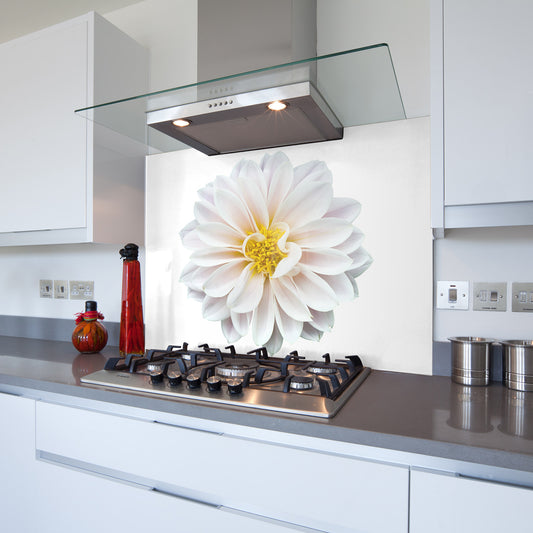 Printed Glass Kitchen Splashback Bespoke Size Toughened White Flowerhead