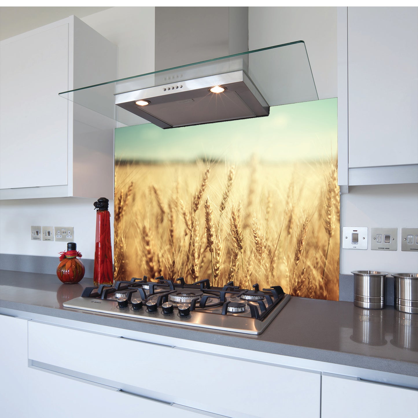 Printed Glass Kitchen Splashback Bespoke Size Toughened Wheat