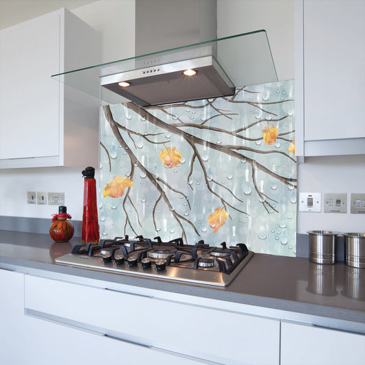 Printed Glass Kitchen Splashback Bespoke Size Toughened Together Rainy Tree