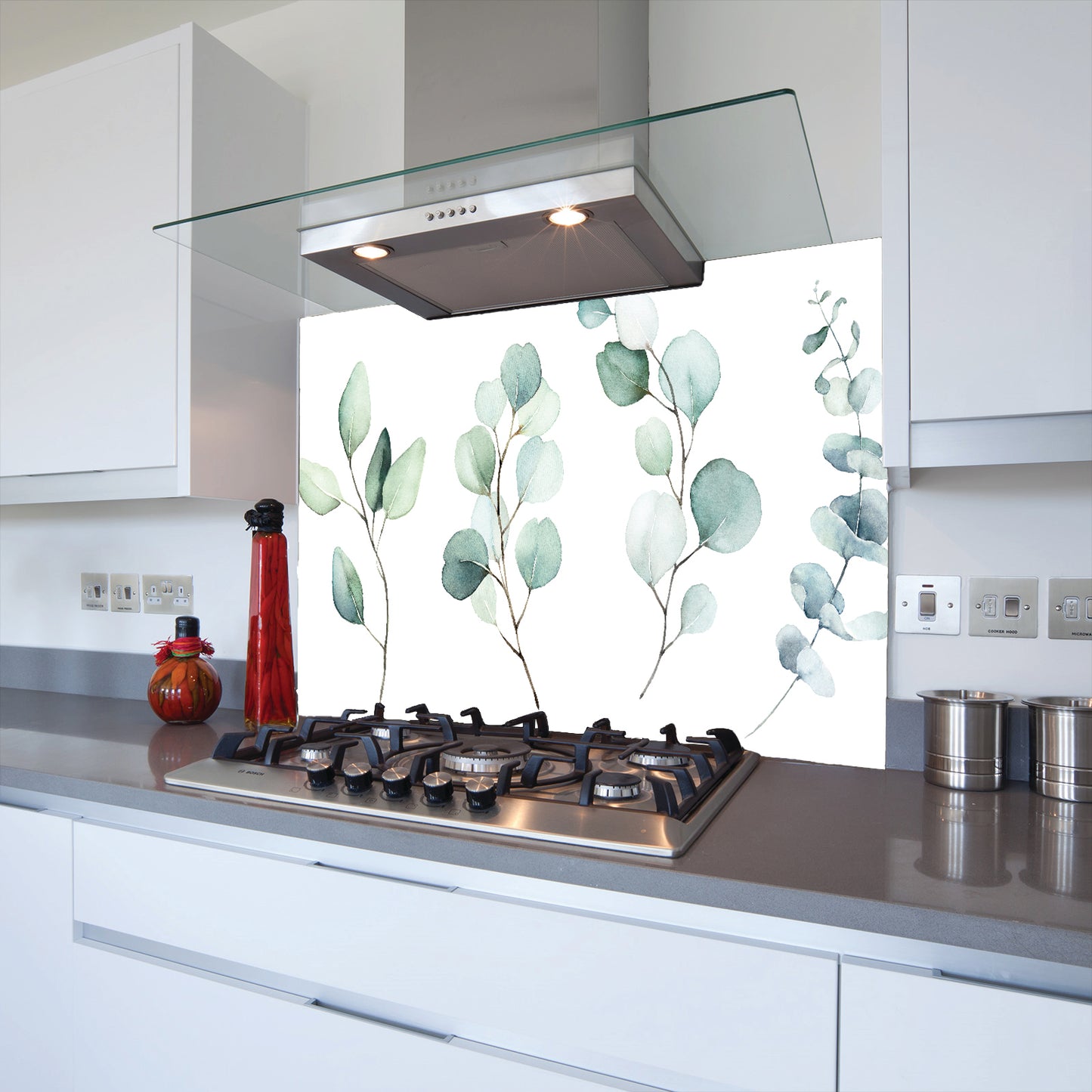 Printed Glass Kitchen Splashback Bespoke Size Toughened Faded Leaves