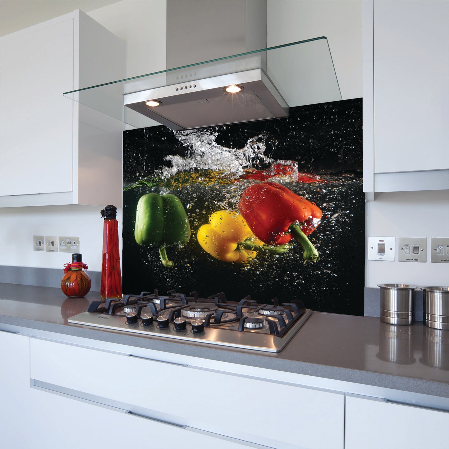 Printed Glass Kitchen Splashback Bespoke Size Toughened 3 Peppers