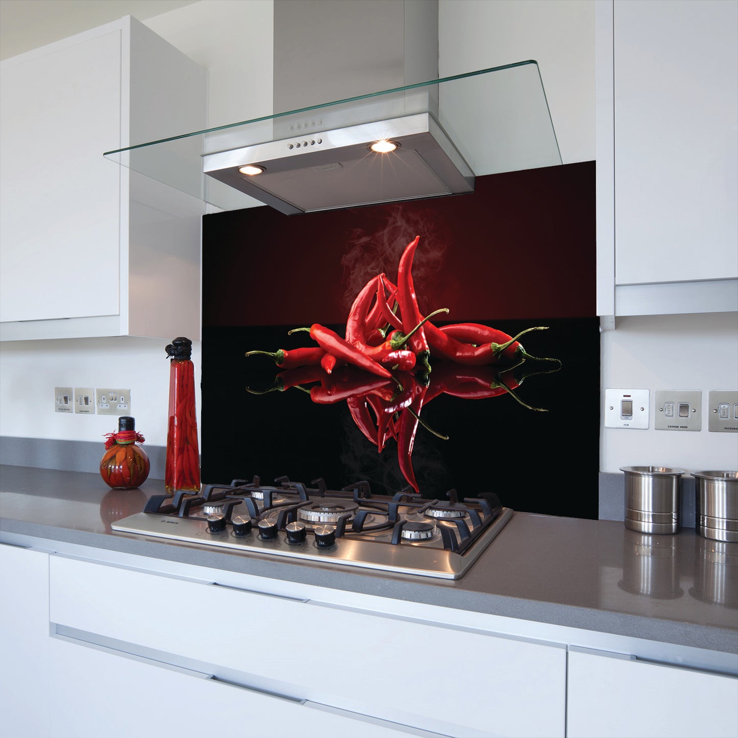 Printed Glass Kitchen Splashback Bespoke Size Toughened 8 Chilli's