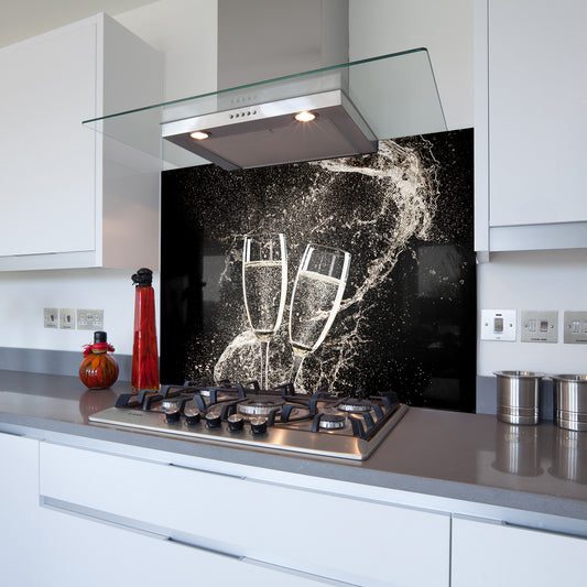 Printed Glass Kitchen Splashback Bespoke Size Toughened 2 Champagne Glasses