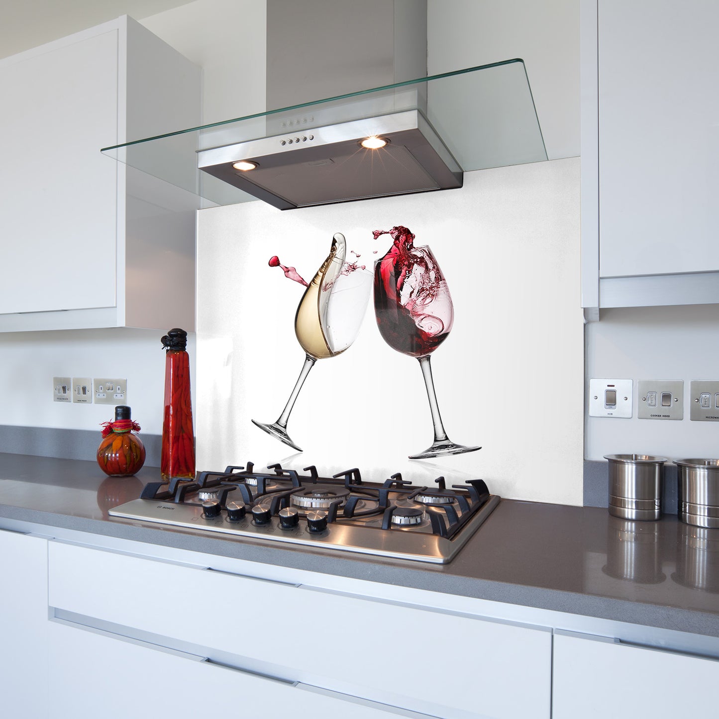 Printed Glass Kitchen Splashback Bespoke Size Toughened 2 Wine Glasses