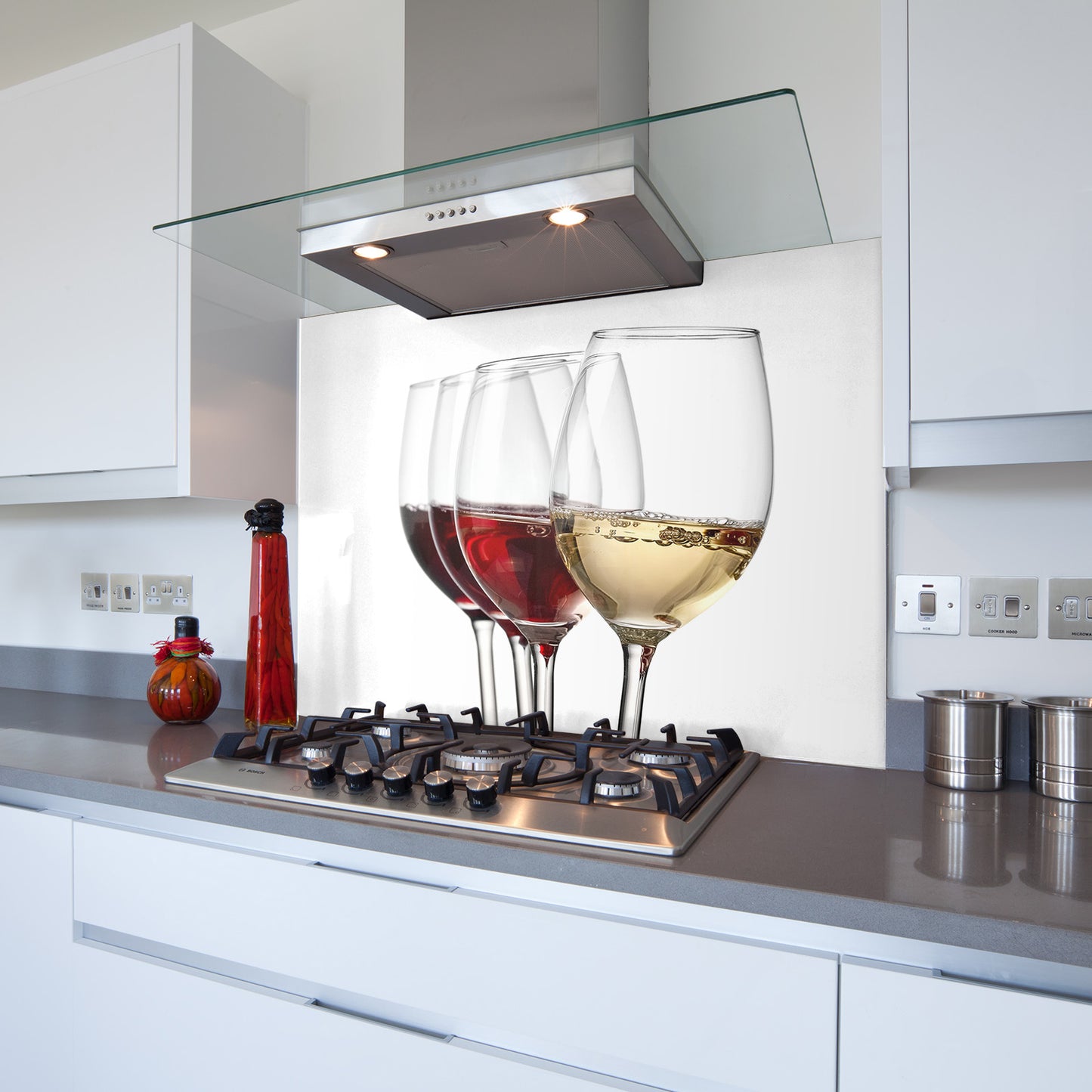 Printed Glass Kitchen Splashback Bespoke Size Toughened 3 Wine Glasses