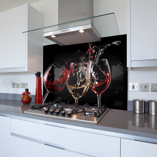 Printed Glass Kitchen Splashback Bespoke Size Toughened 3 Wine Glasses 2