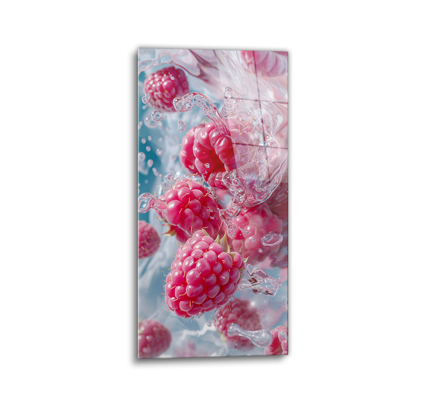 Raspberries Close Up Glass Wall Art