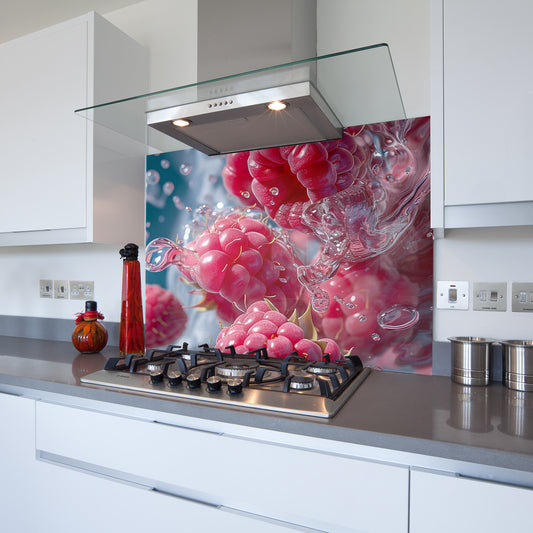 Printed Glass Kitchen Splashback Bespoke Size Toughened Raspberries