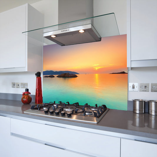 Printed Glass Kitchen Splashback Bespoke Size Toughened Sunset View