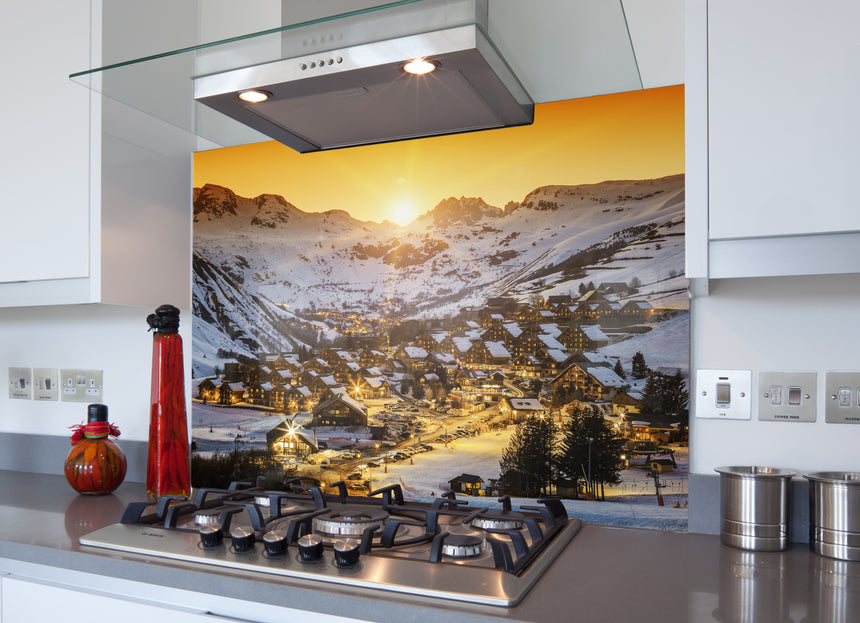 Printed Glass Kitchen Splashback Snowy Mountains