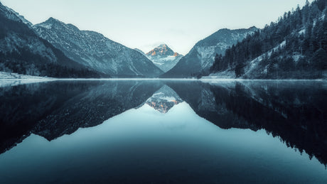 Lake and Mountains Glass Wall Art