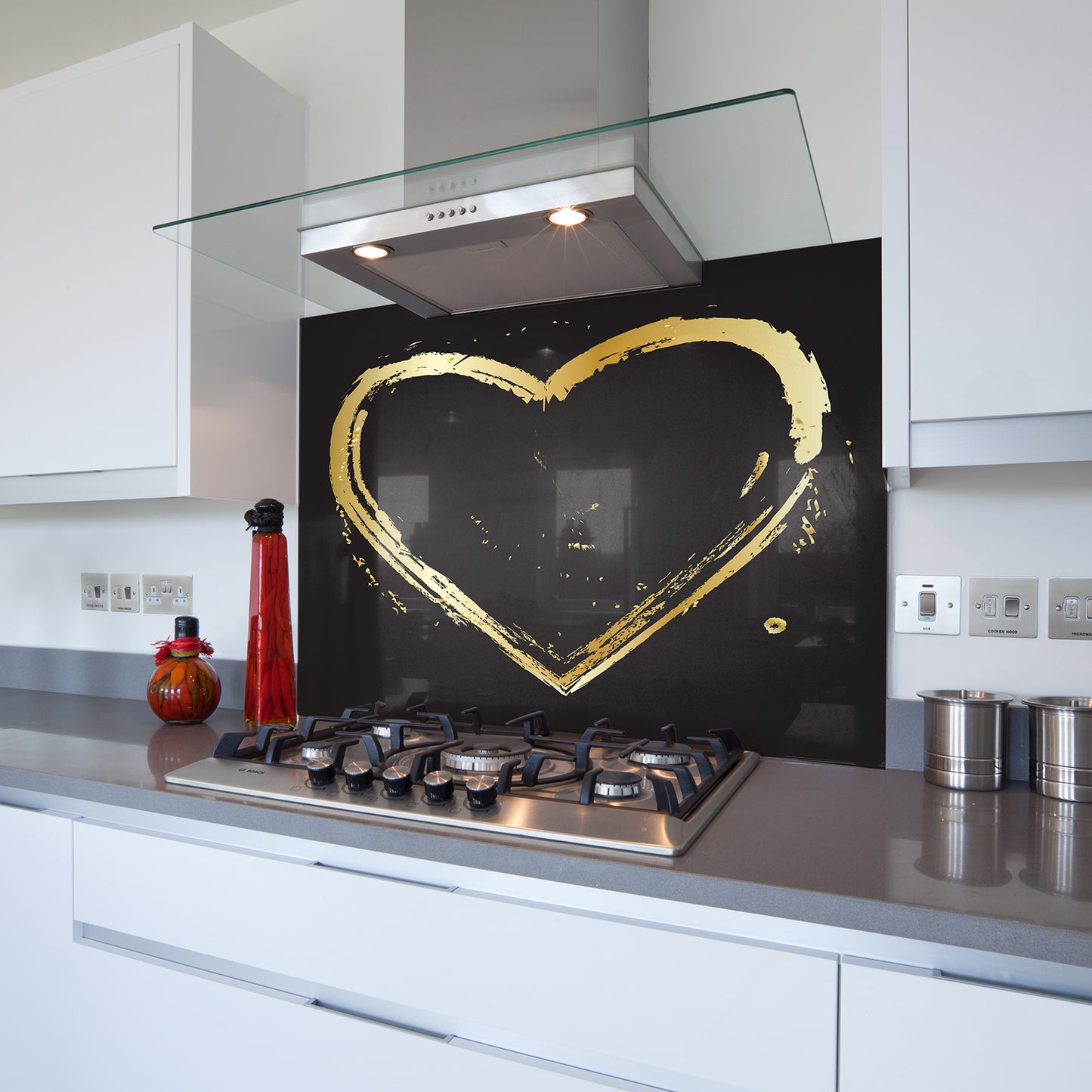 Printed Glass Kitchen Splashback Bespoke Size Toughened Gold Heart