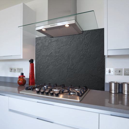 Printed Glass Kitchen Splashback Bespoke Size Toughened Black Venetian Plaster