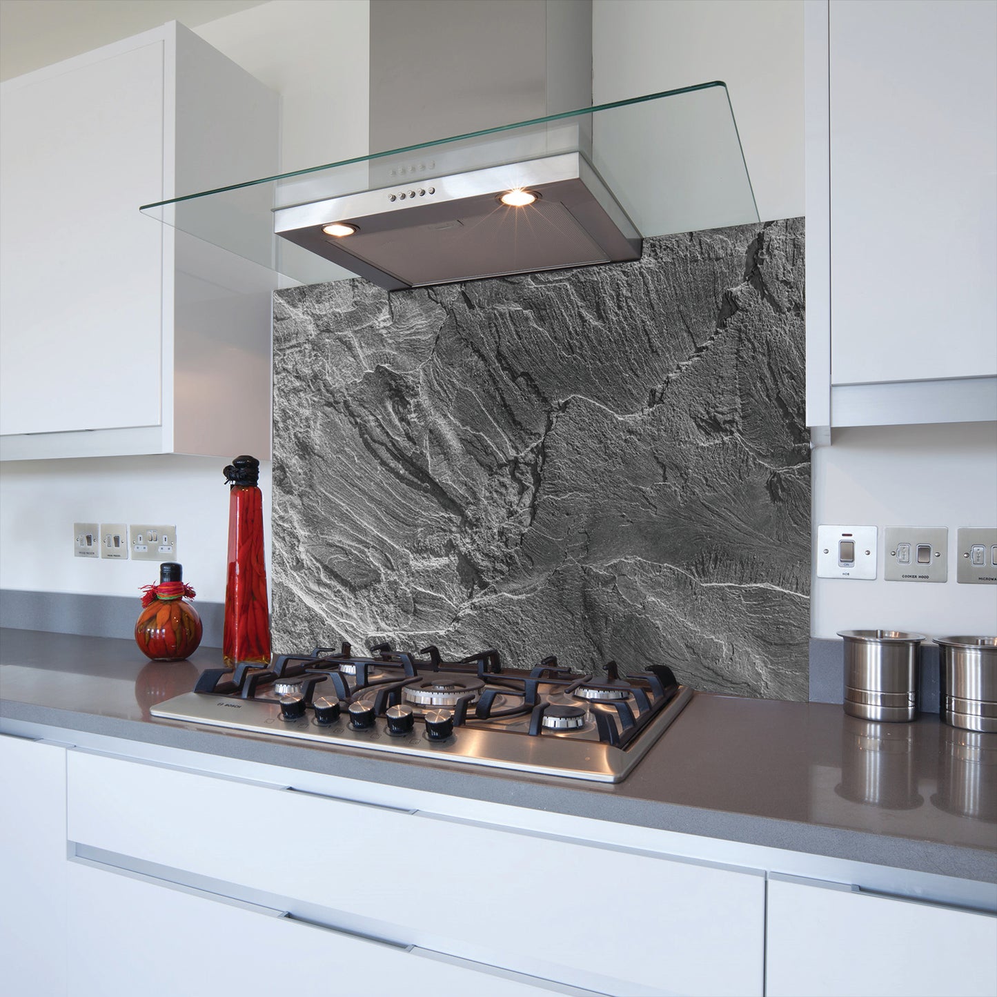 Printed Glass Kitchen Splashback Bespoke Size Toughened Grey Stone