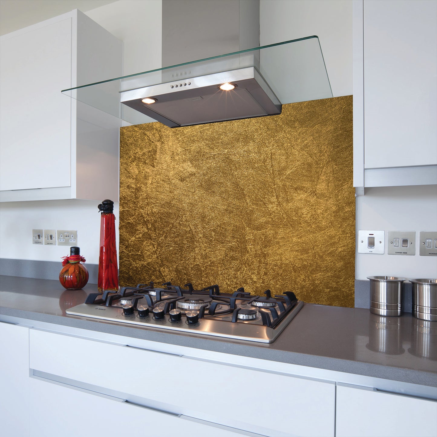 Printed Glass Kitchen Splashback Bespoke Size Toughened Gold Venetian Plaster