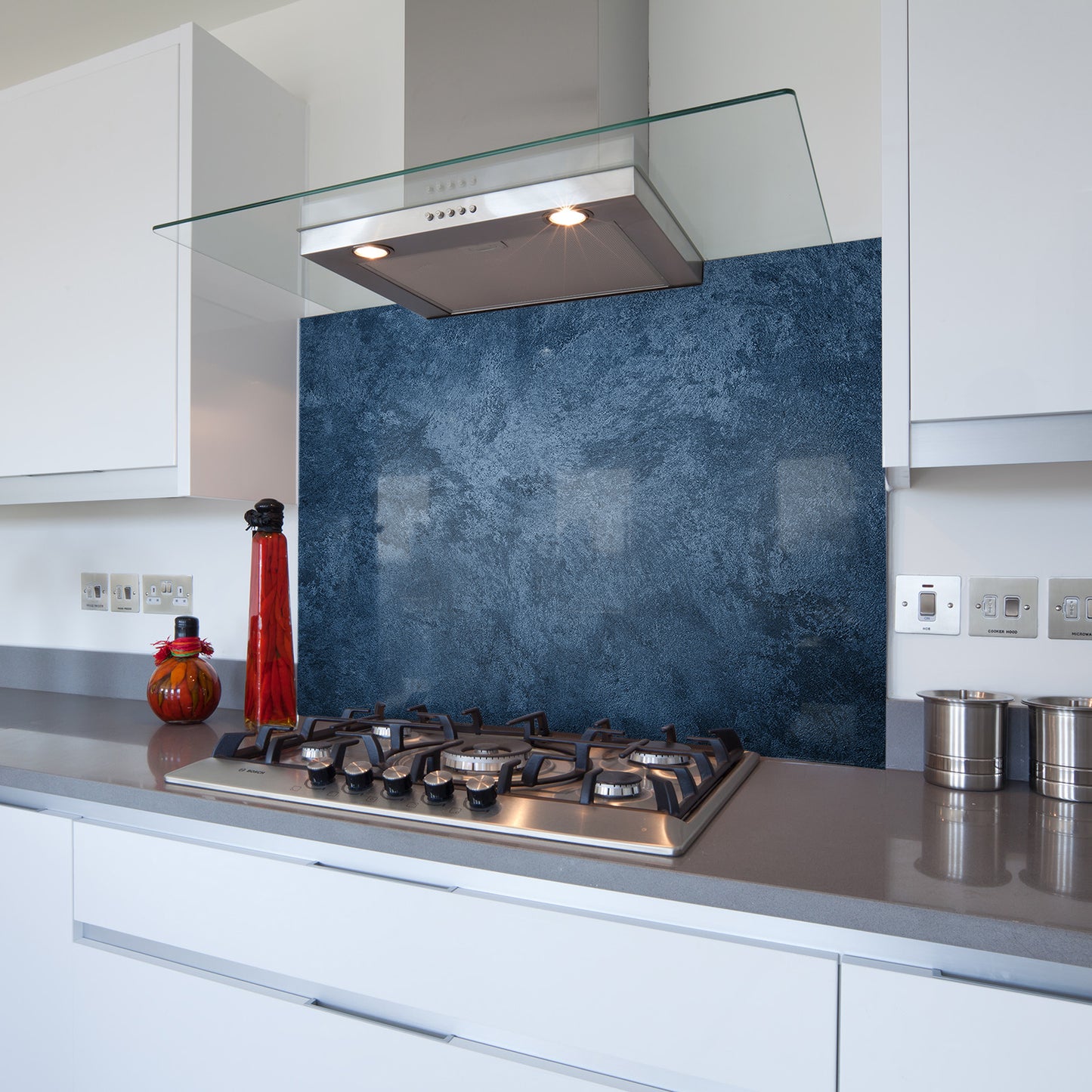 Printed Glass Kitchen Splashback Bespoke Size Toughened Blue Venetian Plaster