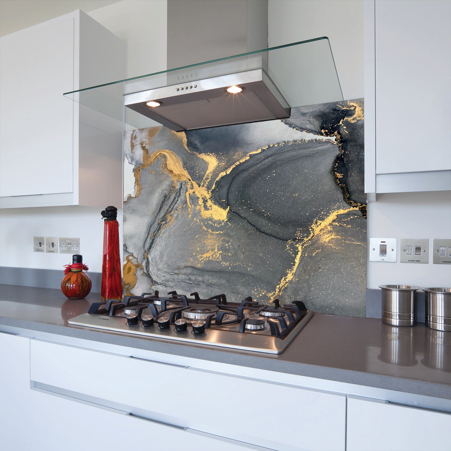 Printed Glass Kitchen Splashback Bespoke Size Toughened Grey Marble