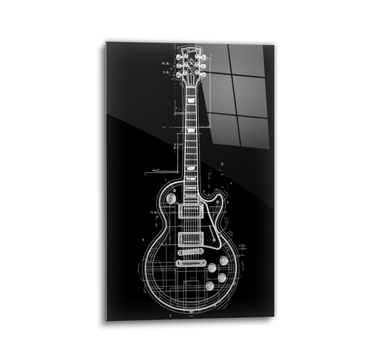 Gibson Les Paul Layout Drawing Glass Wall Art