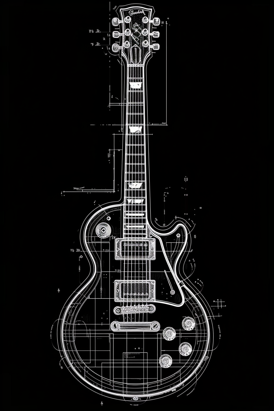 Gibson Les Paul Layout Drawing Glass Wall Art