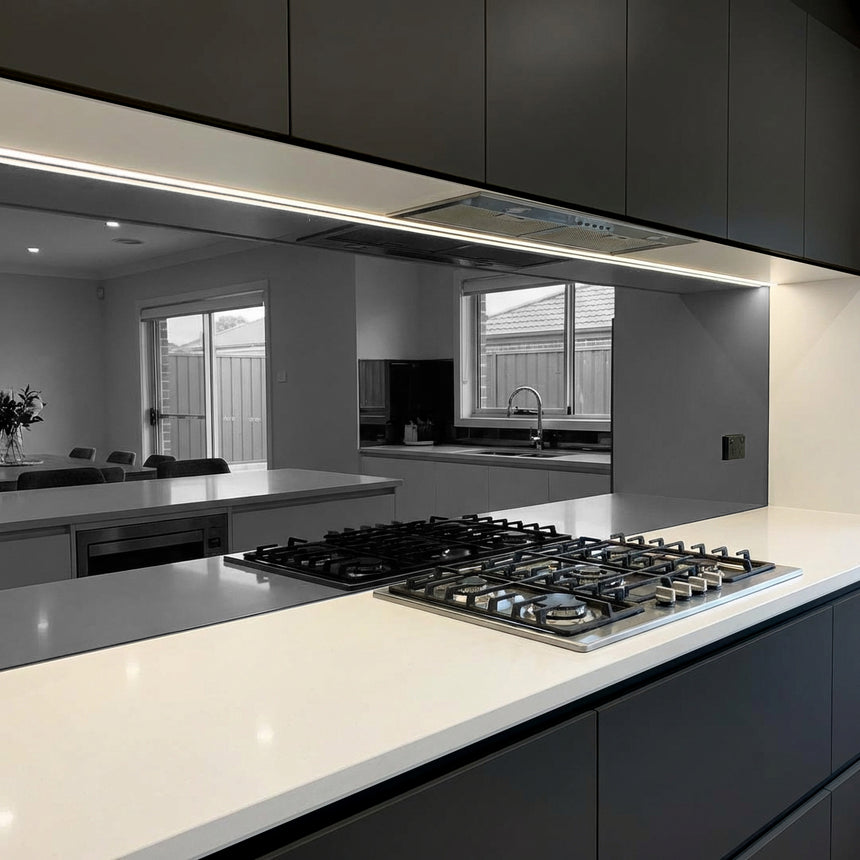 Toughened Grey Mirror Glass Splashback