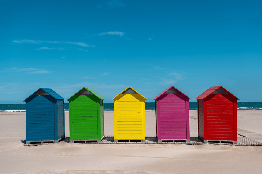 Printed Glass Kitchen Splashback Beach Huts V2