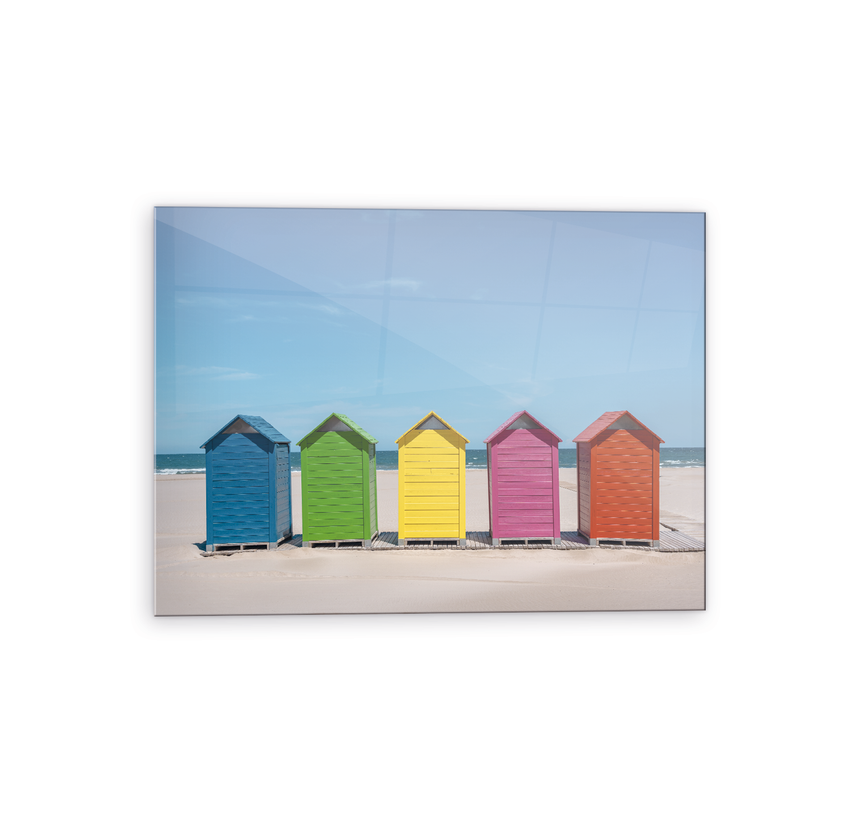 Beach Huts V2 Glass Wall Art