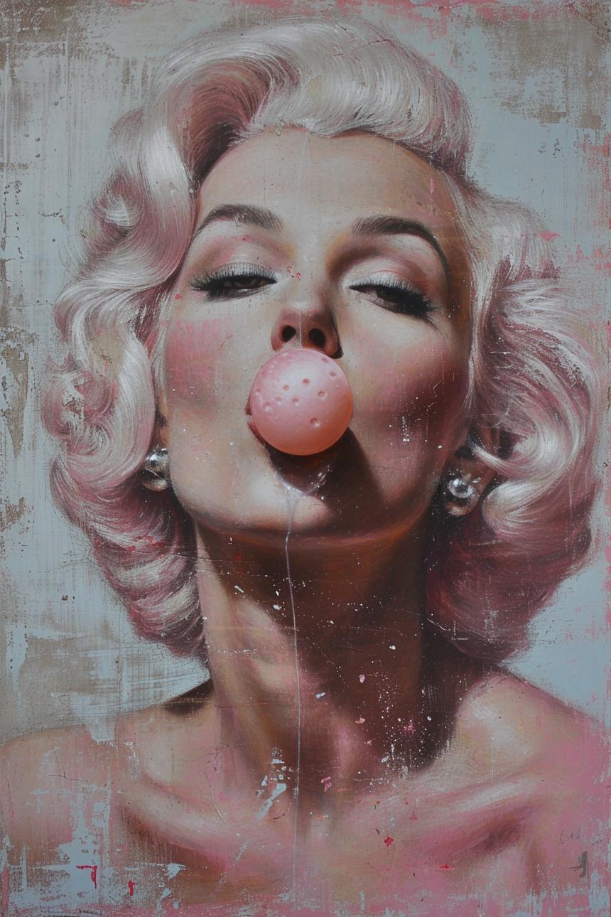 bubble gum marilyn monroe glass wall art