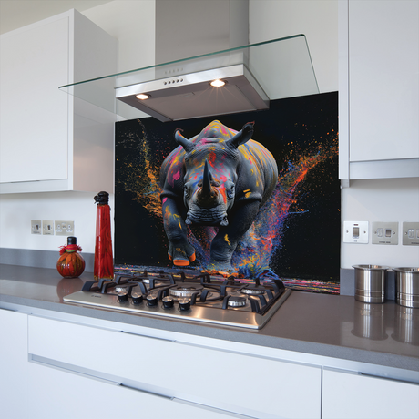 charging rhino glass wall art