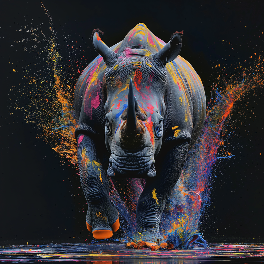 charging rhino wall art v2