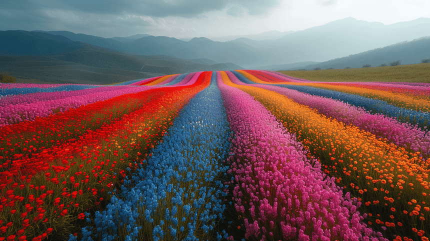 Coloured flower field glass wall art