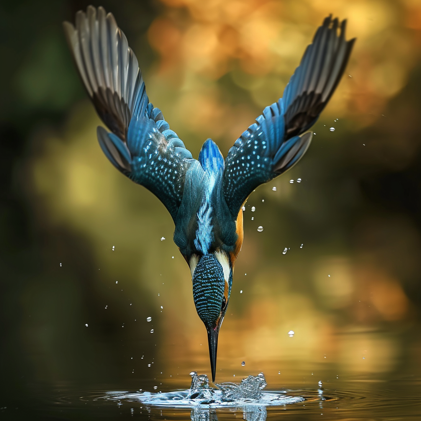 Diving kingfisher glass wall art