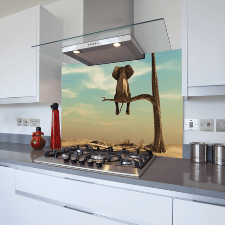 Elephant on a tree glass splashback