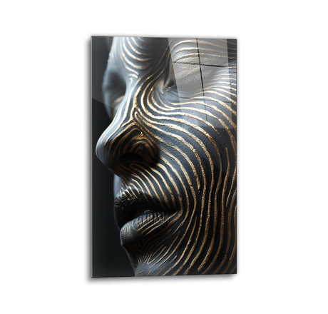 Face with gold lines glass wall art