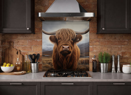 Highland cow printed glass splashback