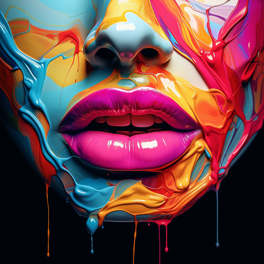 Neon lips glass wall art